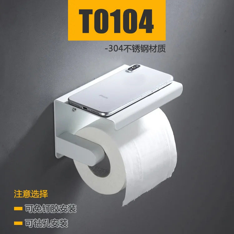 Stainless Steel Black Kitchen Paper Towel Holder with Phone Shelf Roll Holder Wall Hanging Bathroom Accessories Free Shipping