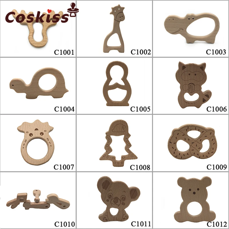 

10pcs Safe Kara Teething Baby Teether Cute Design Wooden Ring Animal Shape Toy handmade wooden giraffe teether