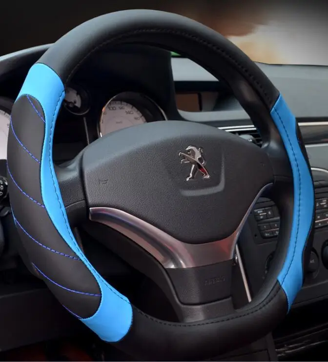 Авто Крышка рулевого колеса чехол рулевого колеса автомобиля волоконная кожа Лучшее качество стиль D диаметр 38 см нескользящий Автомобильный руль - Название цвета: Black Blue
