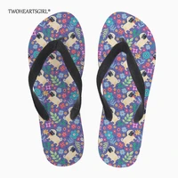 twoheartsgirl purple floral pug dog flip flops for women soft female ladies flats slippers fashion platform beach sandals cute