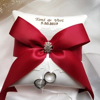 new wedding ring pillow red ribbon bow customized name date bridal ring pillows party decoration valentine day festive supplies