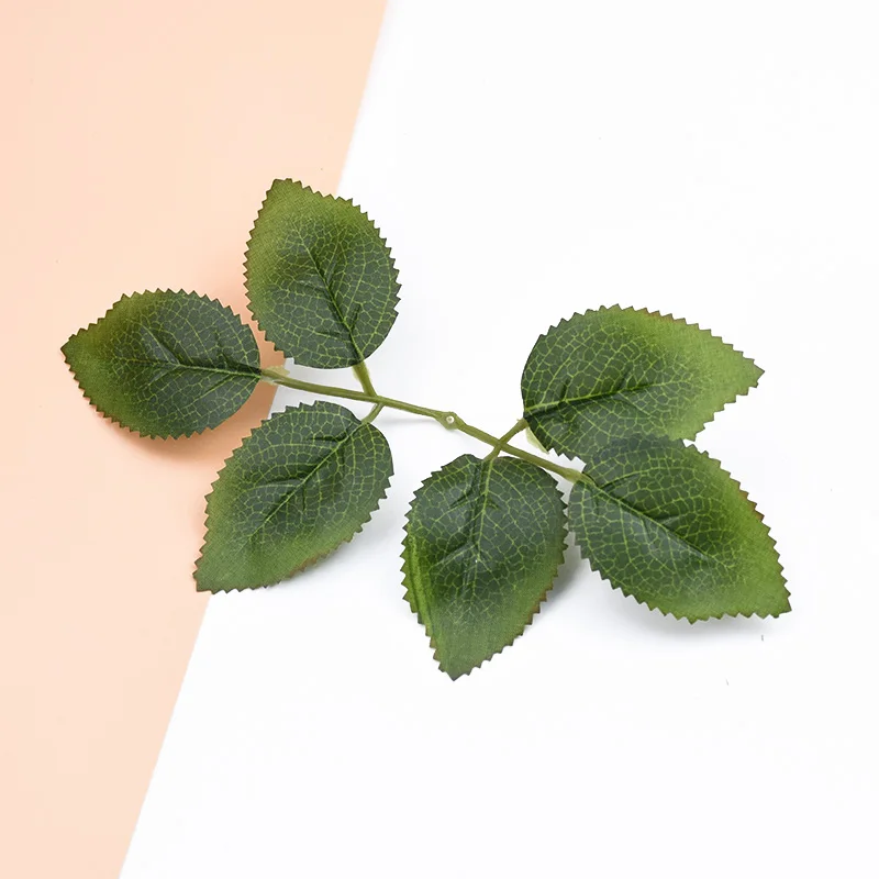 green leaf 6 Pieces 6 шт. Искусственные растения зеленый лист дешевые Шелковые Розы Листья декоративные цветы венки Скрапбукинг diy Подарочная коробка поддельные цветы стена - Цвет: green leaf 6 Pieces