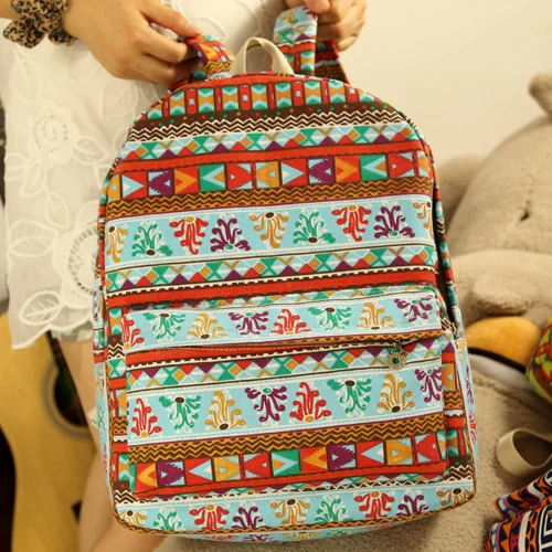 Ethnic fashion striped thick canvas shoulder bag female Korean version of the small leisure travel backpack HB093 | Багаж и сумки