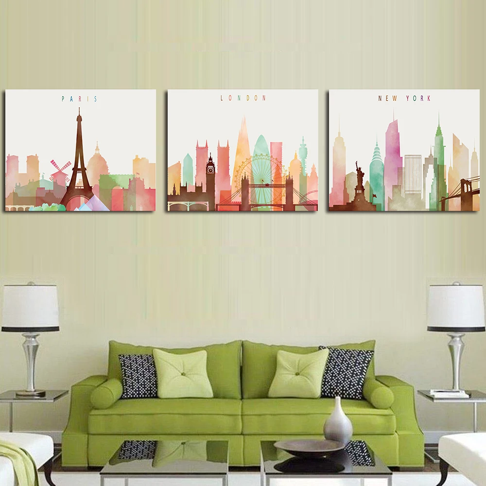 

Laeacco Canvas Calligraphy Painting Nordic Paris London New York Posters and Prints Wall Artwork Wall Picture Bedroom Home Decor