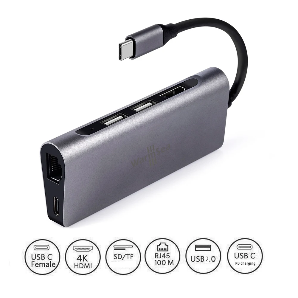 Тип usb C концентратор с HDMI 4 К RJ45 PD Thunderbolt 3 адаптер 2 USB 0 Мощность доставки SD Card Reader