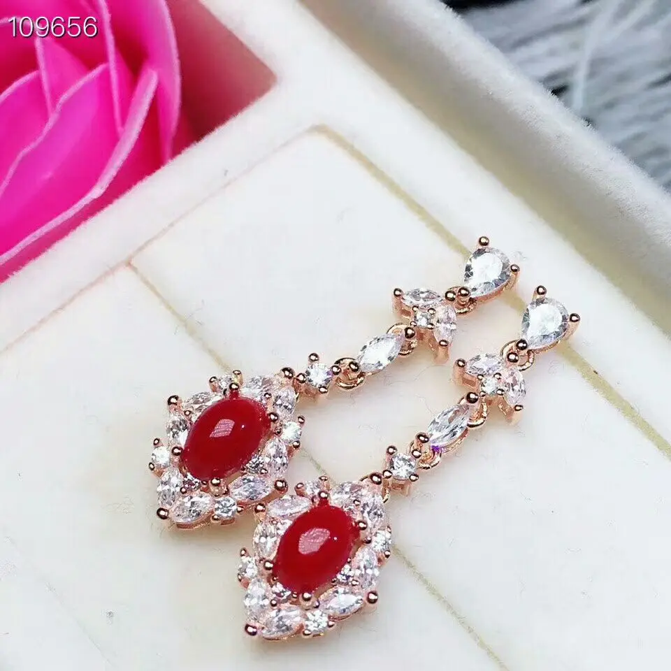 Женские серьги [MeiBaPJ] натуральный красный коралловый самоцвет настоящий из