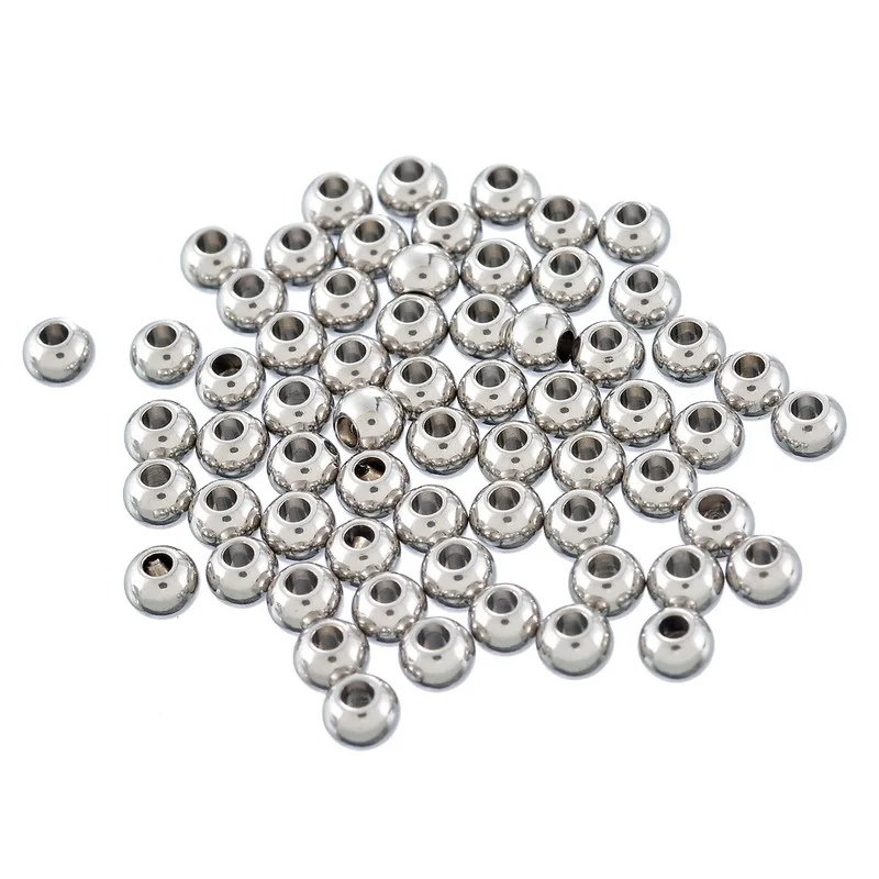 Stainless Steel Solid Round Beads For Fashion Jewelry Finding Making &amp Necklace Bright Silver Color 20PCs/50PCs | Украшения и