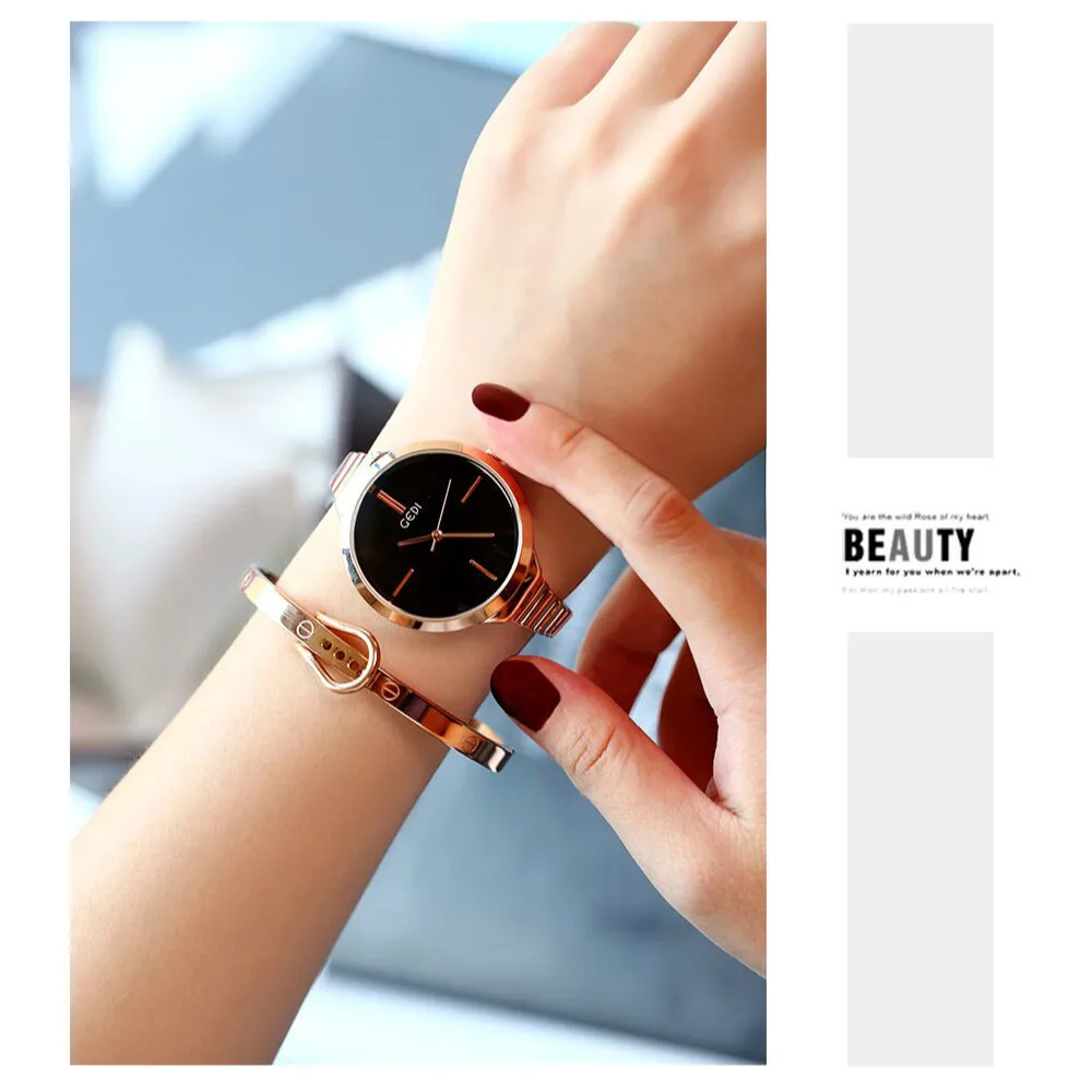 Новая мода GEDI Роскошные женские кварцевые платье часы браслет водостойкий сплав