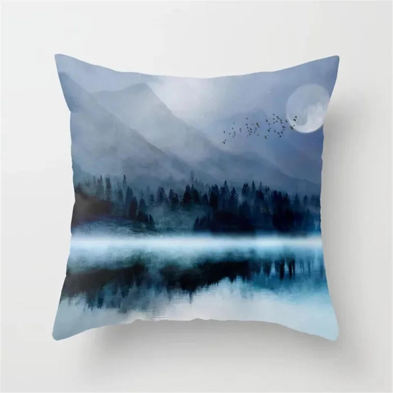 

Nature Landscape Cushion Cover Waterfall Maple Lake Deciduous Forest Car Home Decorative Linen Cotton Pillow Cases