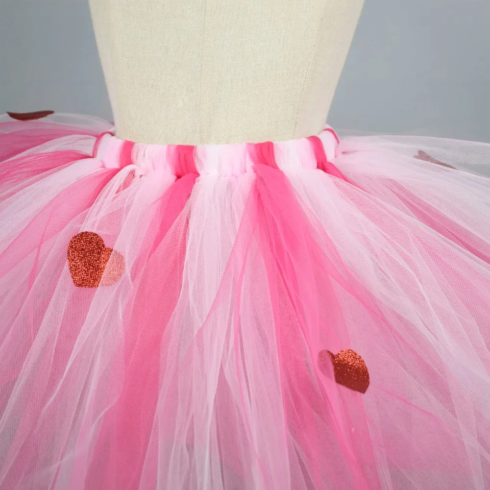 Lovely Pink with Red Glitter Heart Tutu Skirt Baby Girls Fluffy Tulle Tutus Kids Birthday Party Valentine's Day Costume | Детская