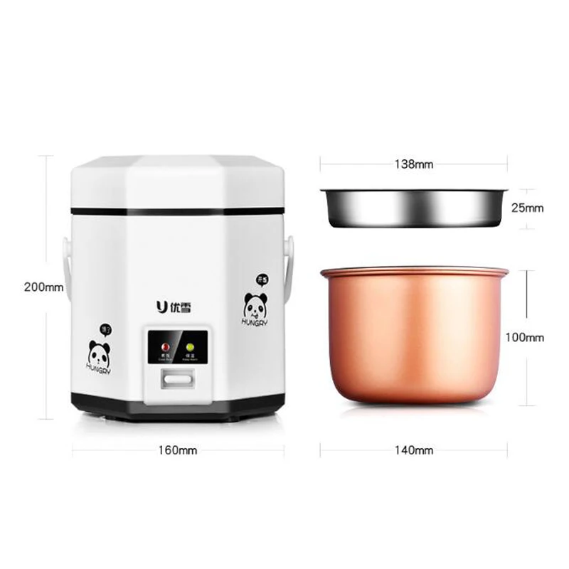 

1.2L Mini Rice Cooker Lunch Box 2 Layer Multifunction Household Dorm Room Steamer Cooking Pot Heating Insulation Stew