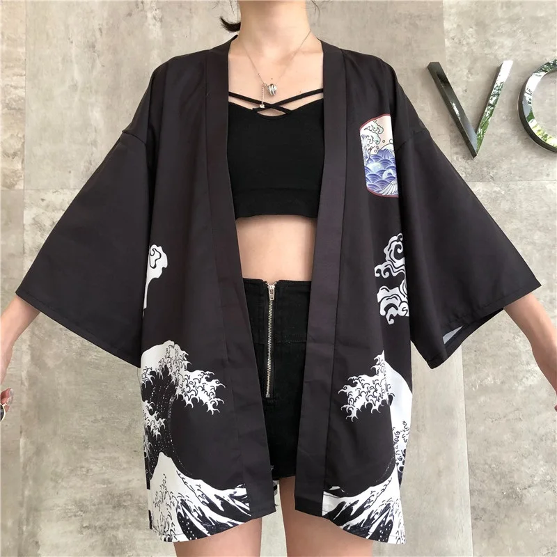 Женские топы кимоно кардиган Японская уличная одежда рубашка Harajuku Kawaii верхняя