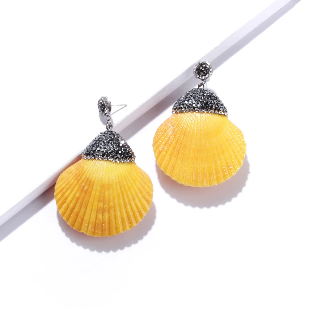 Lemon yellow Винтажные натуральные яркие цвета ракушка кристалл кулон серьги Модные Висячие серьги для женщин аксессуары для девочек подарок - Окраска металла: Lemon yellow