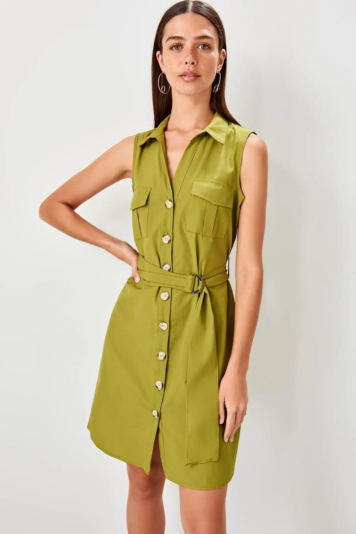 Trendyol с зеленым ремнем платье TWOSS19EL0437|Женские платья| |