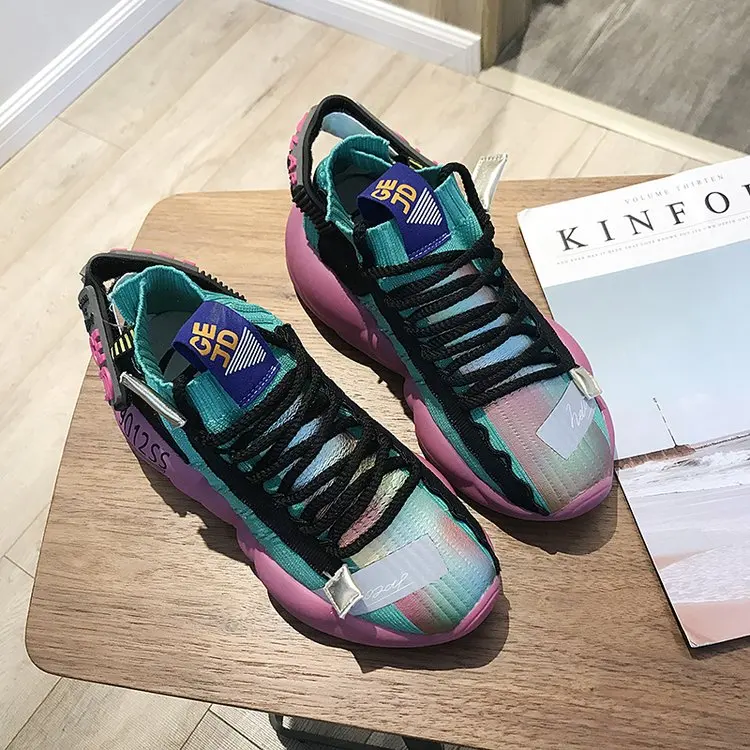 Estate Nuovo Goffo Scarpa Da Tennis Delle Donne Scarpe Primavera di Volo e di Tessitura Traspirante Riflettente Fondo Spess