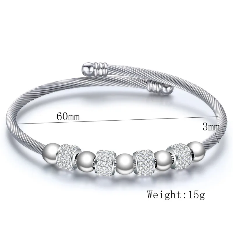 Modyle New Fashion Silver Color Stainless Steel Jewelry Brand White CZ Stone Heart Bracelets bangles for Women Bijoux
