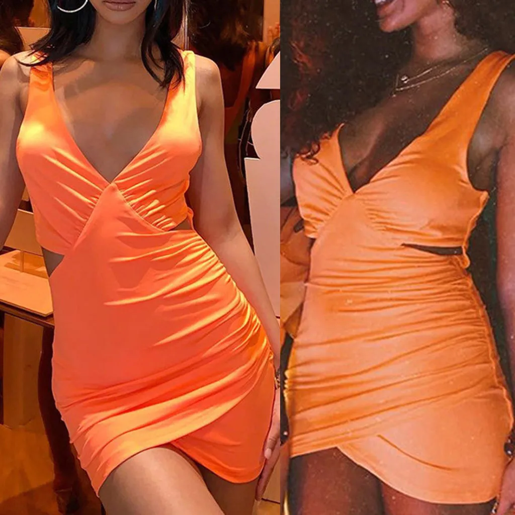 Модное женское облегающее платье с v-образным вырезом и открытой спиной | Женская