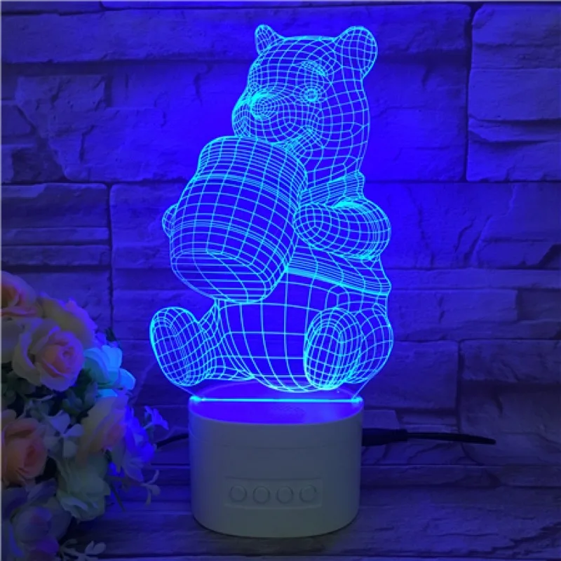 Usb светодиодный 3d-ночник Мультфильм Принцесса Королева Эльза Белоснежка Русалочка Микки фигурка медведя автономный bluetooth-динамик 3d лампа