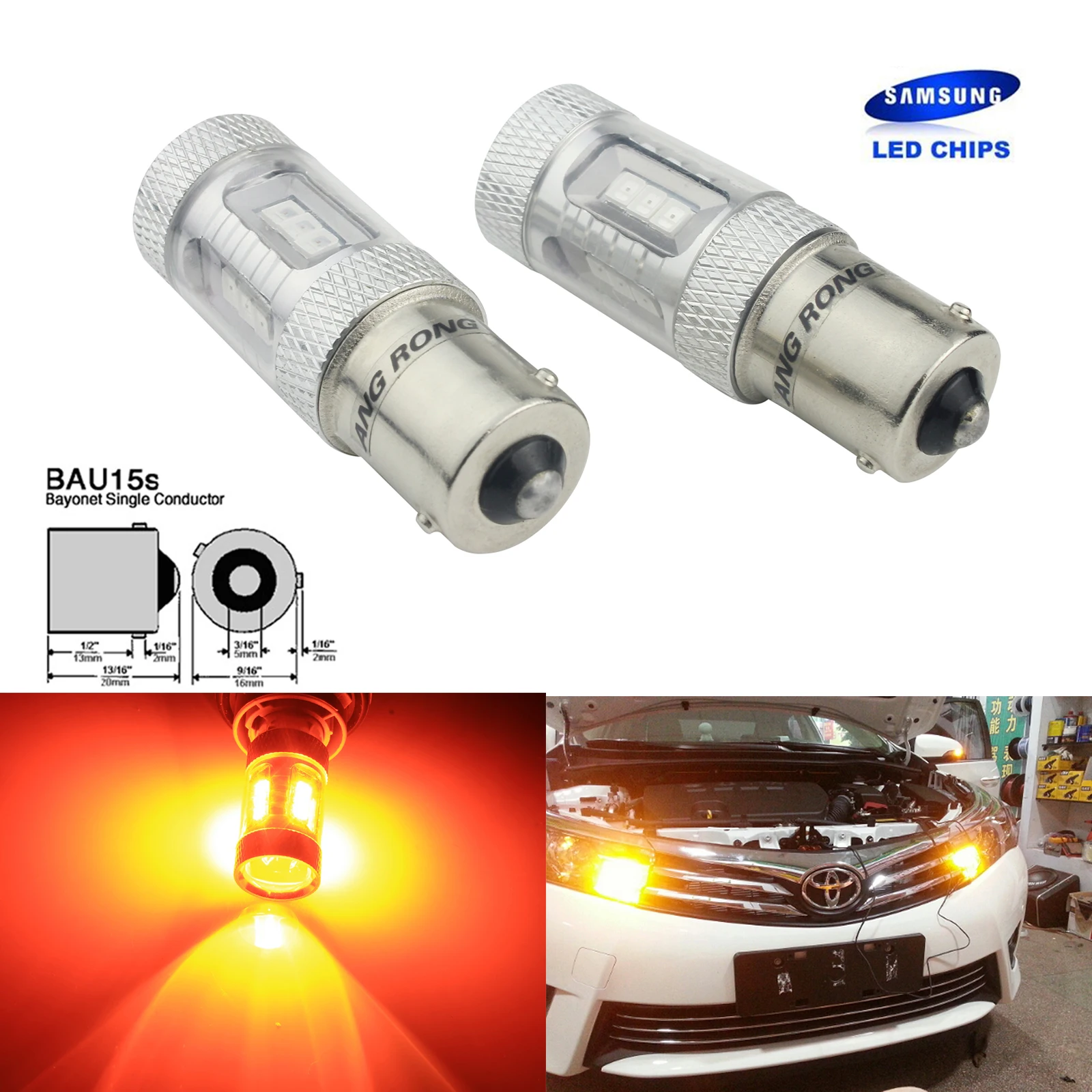 ANGRONG 2x PY21W янтарный, Оранжевый Светодиодный samsung SMD лампочка индикатор сигнала передний задний 581 BAU15S