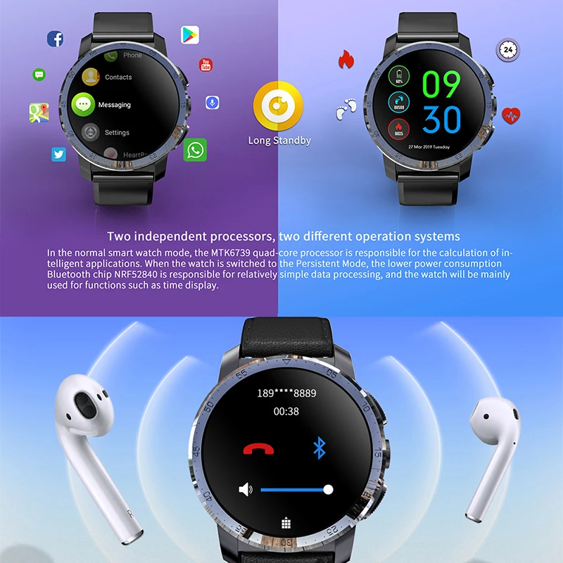 4G Смарт часы KOSPET Optimus 1 39 дюйма GPS спортивные телефон Android Bluetooth 4 пульсометр Шагомер