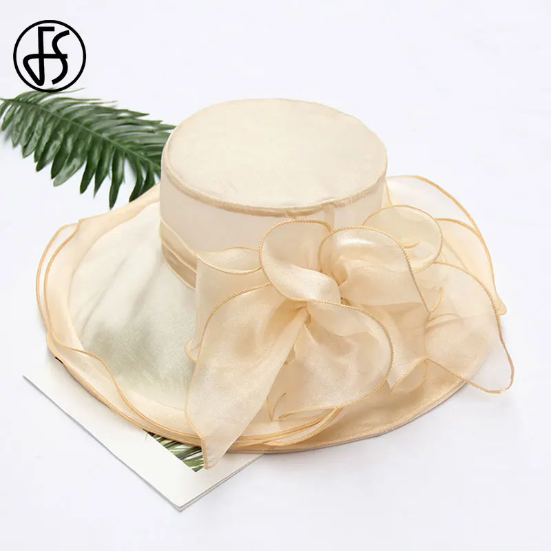 Beige Fedora Hat FS розовая фетровая шляпа для женщин, Органическая шляпа Кентукки Дерби, складная шляпа с широкими полями, широкополая белая пляжная шляпа, женская летняя шляпа от солнца - Цвет: Beige Fedora Hat