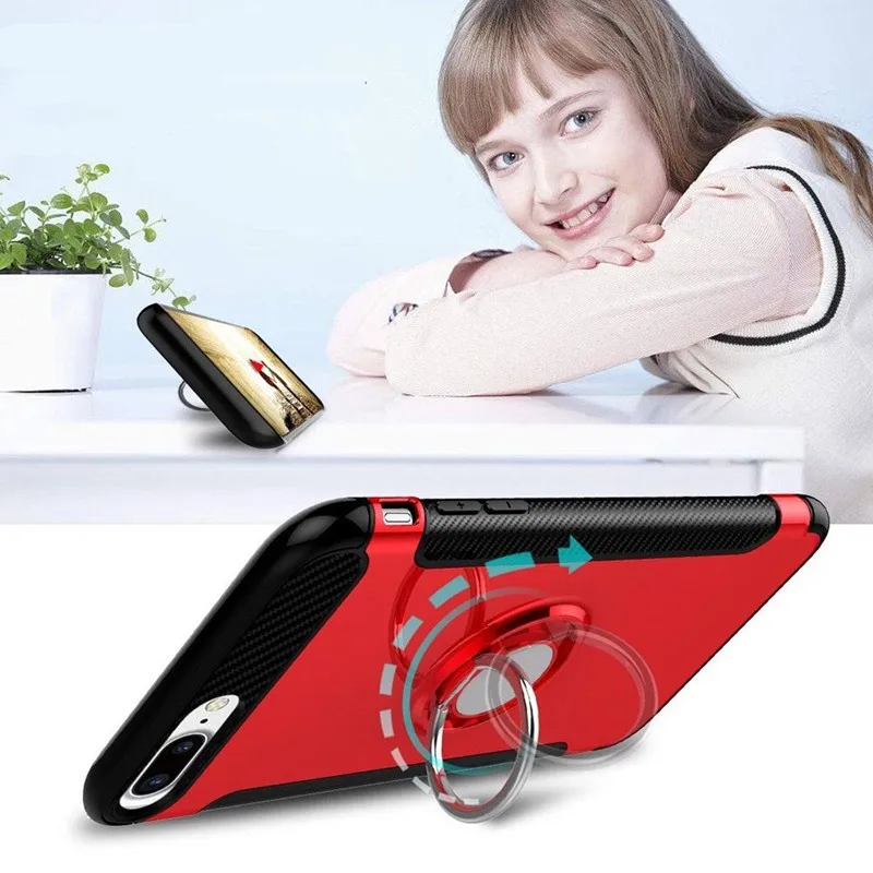 Чехол из углеродного волокна ТПУ + ПК для iPhone 6 6s 7 Plus автомобильный держатель