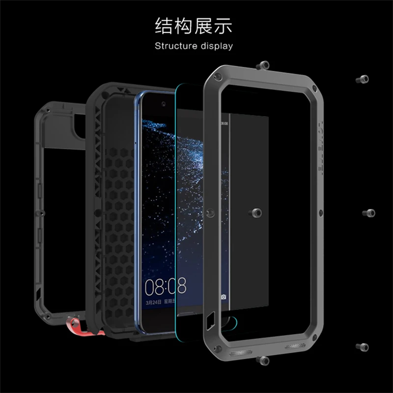 Алюминиевый металлический чехол LOVE MEI для Huawei P10 Plus мощный противоударный