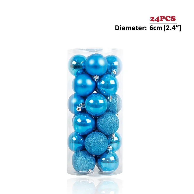 Blue 24 шт./лот, цвет 6 см/2,4 дюйма, украшение для рождественской елки, шар, украшения, блестящий шар для украшения дома, украшение для бара и вечеринки - Цвет: Blue
