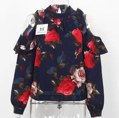 Fashion Women Lady Summer Loose Top Off Shoulder Long Sleeve Floral Blouse Ladies Casual Tops Shirt Clothes |