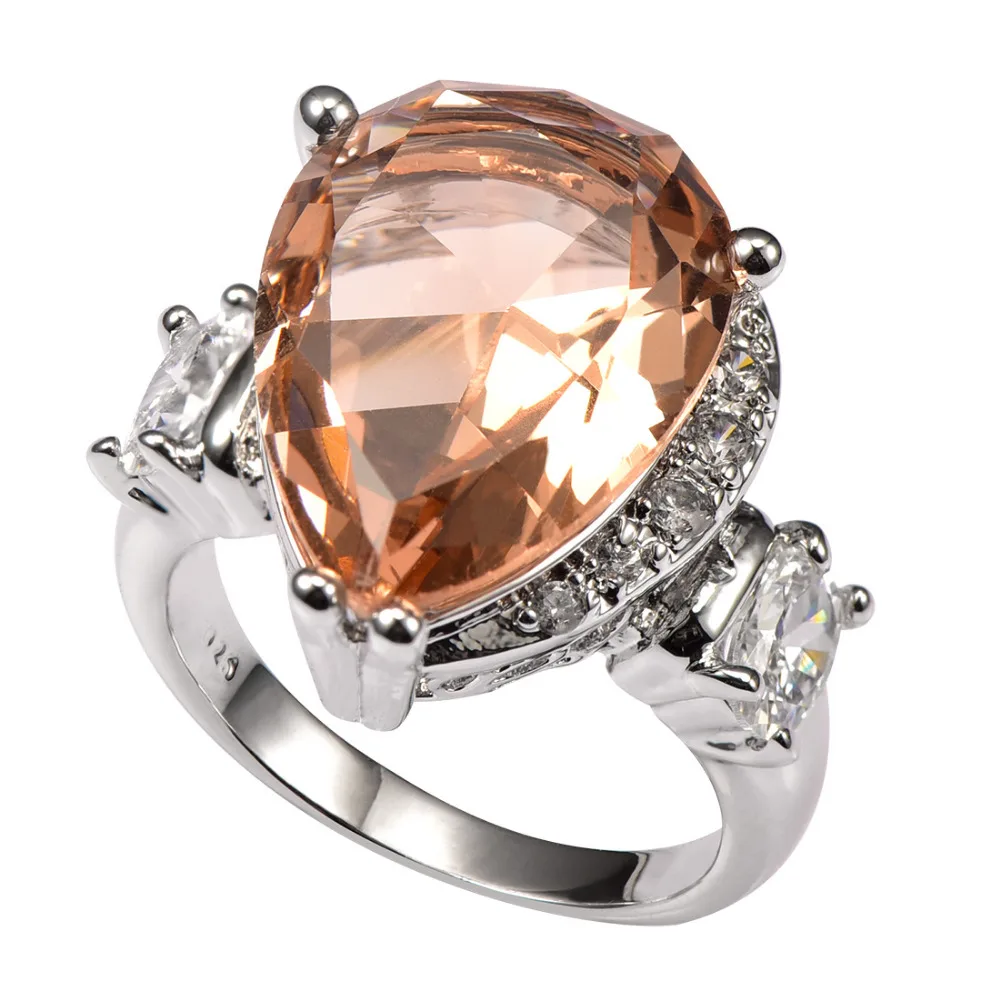 Женское кольцо из стерлингового серебра 925 пробы блестящий морганит с белыми