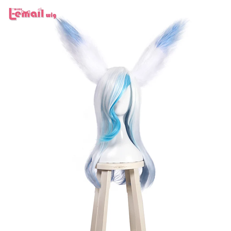Парик L email для косплея LOL SSG Xayah белый Микс синий длинный с ушками Хэллоуина