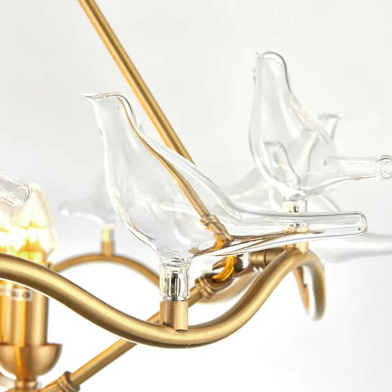 Laiting Lighting Copper Frame Art Light Fixtures Gold Hanging Lamp Modern Bird Shaped Glass Chandelier +Free shipping | Лампы и