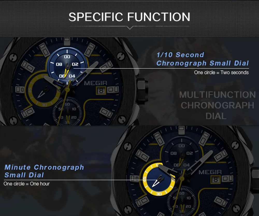 Megir Для мужчин спортивные часы хронограф силиконовый ремешок кварца армия