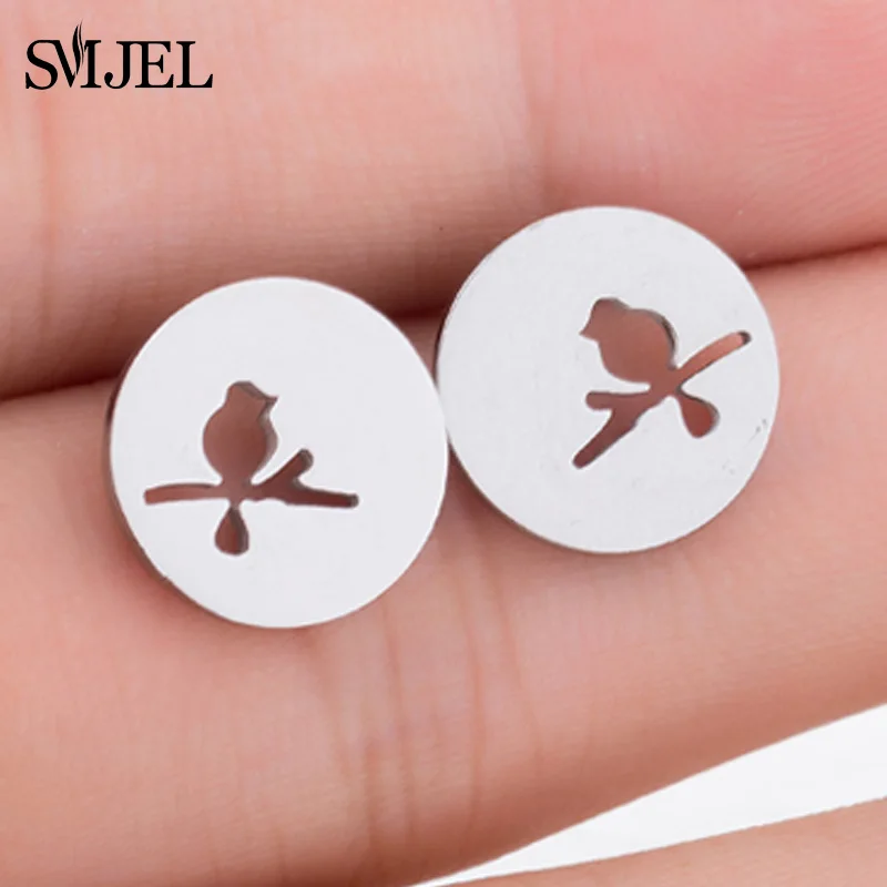 Bird GED094 SMJEL модные милые серьги-гвоздики с животными для женщин и детей, ювелирные изделия из нержавеющей стали, серьги с кошкой, луной, звездой, ювелирные изделия, аксессуары, подарки - Окраска металла: Bird GED094