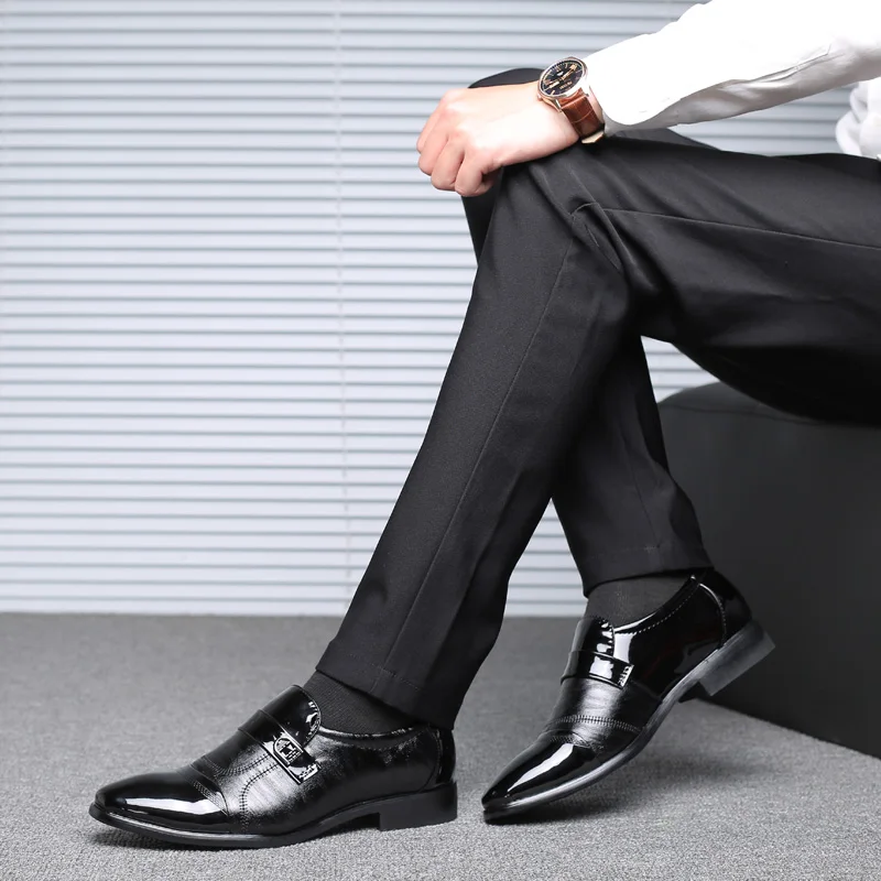 GOODRSSON genuine PU leather men shoes slip on point-toe suits business wedding man 2019 dress male classic oxfords | Обувь