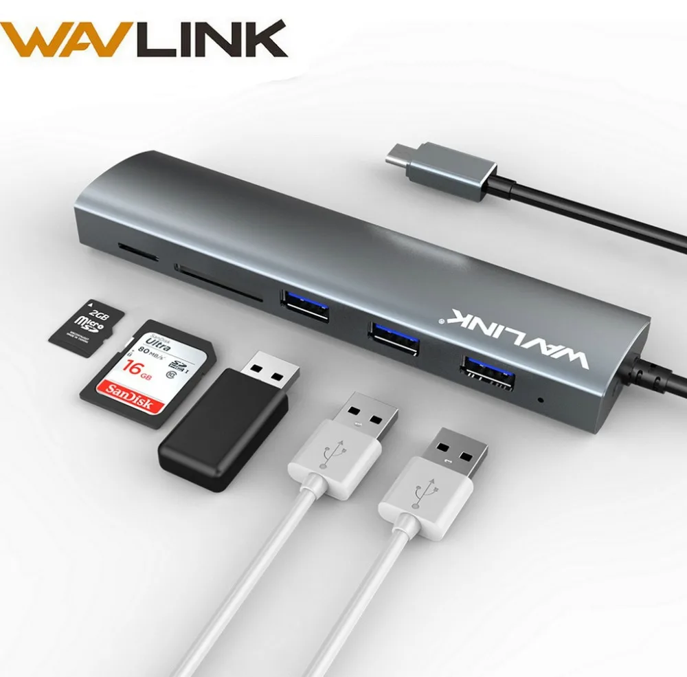 Wavlink USB C концентратор Алюминиевый 3 0 типа адаптер с портами SD/Micro SD TF кардридер для