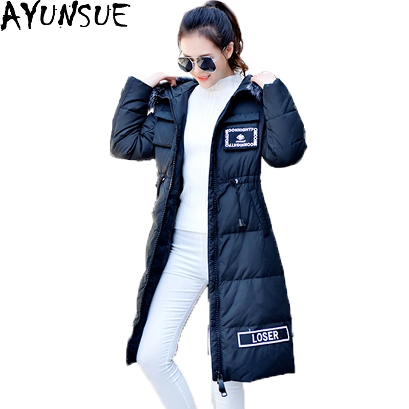 Женский длинный пуховик с капюшоном и воротником из лисьего меха|outwear women|outwear