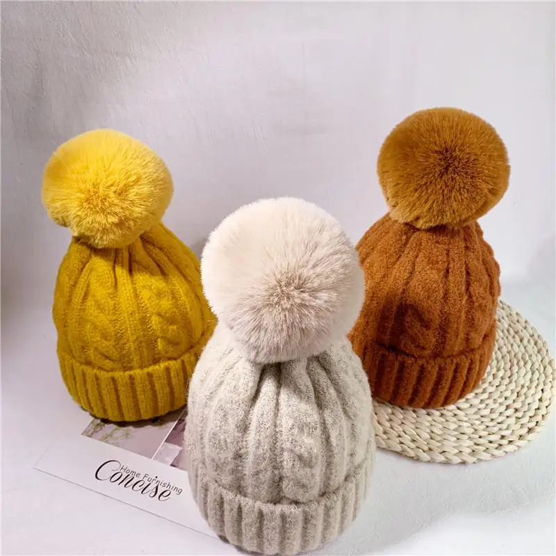 New Hot Autumn Winter Warm Baby Hat For 1-12Yrs Knitted Wool Real Fur Children Caps Infant Girls Hemming Beanies Accessories | Детская