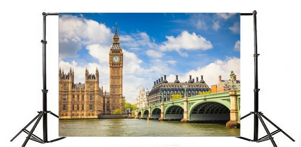 Фотофон Лондон Биг Бен Темза Европейская Архитектура голубое небо белое облако