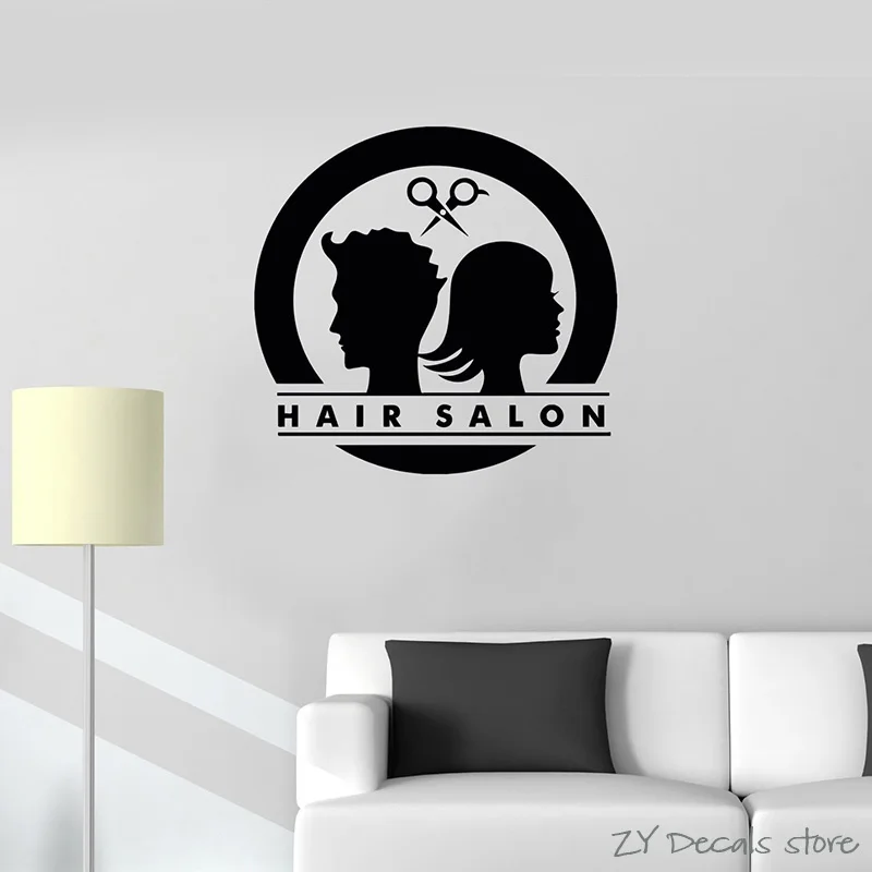 

Hair Salon Logo Wall Decals Unisex Barbershop Wall Stickers For Shop Stylist Hairdresser Window Decal Removable Art Mural L345
