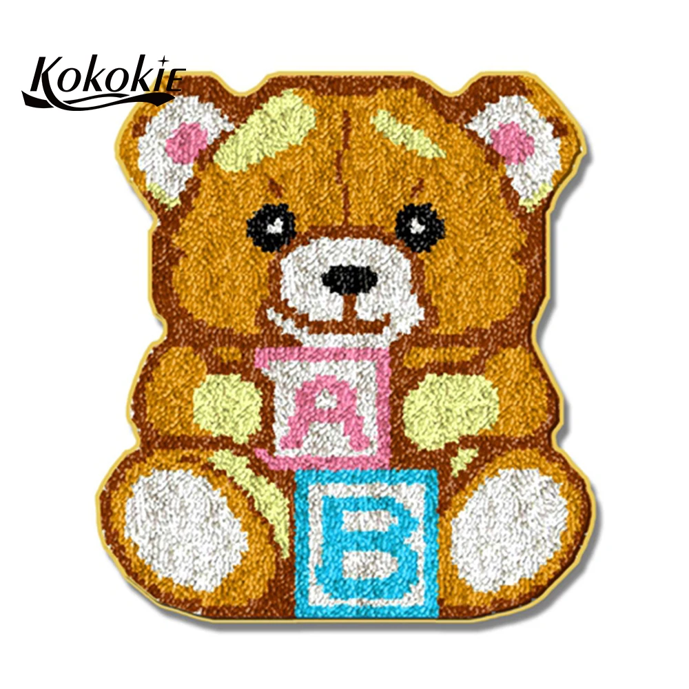 

diy rug tapestry kits latch hook kits cartoon bear printed fabric embroidery crochet tapis needle for carpet Foamiran for crafts