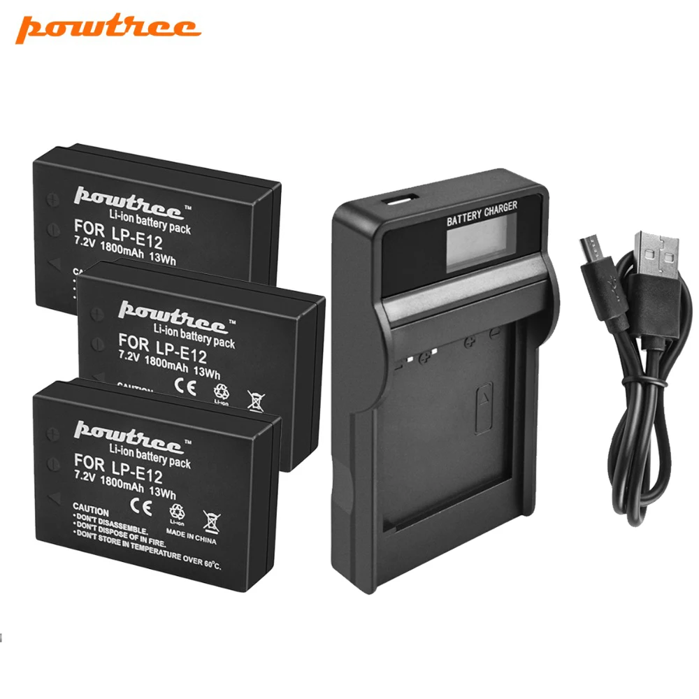 Аккумулятор Powtree для камеры Canon 7 2 В 1800 мА/ч LP E12 LPE12 ЖК дисплей USB зарядное