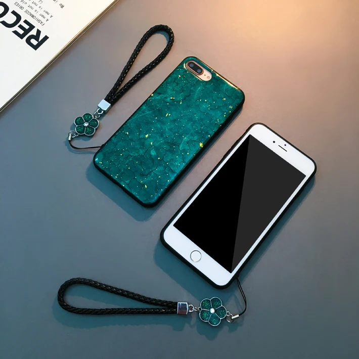 Retro Gold Foil Phone Case For iphone 6 6S 7 8 Plus Fashion Glitter Shining Cover x xs max xr with flower strap |