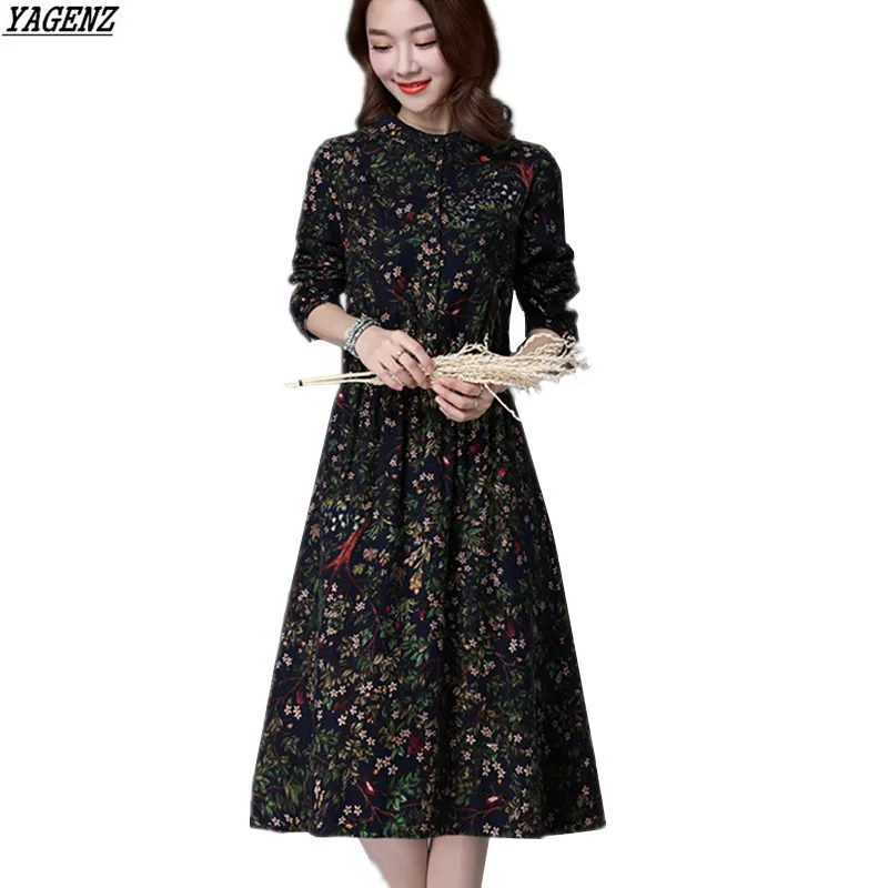 Женское платье с длинным рукавом в стиле ретро|autumn women dress|women dresscotton dress |