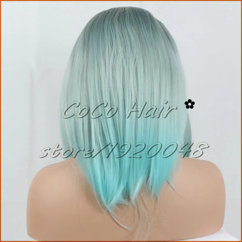 Flawless Black Ombre Gray Blue Synthetic Lace Front Wigs Stylish Unique Bob Grey Heat Resistant Top Quality For Women |