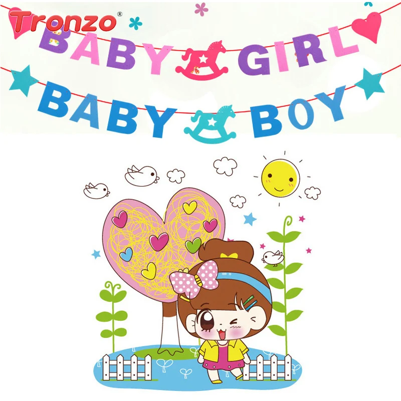

Tronzo Baby Shower Banner Birthday Party Decorations Kids Non-woven Fabrics Cartoon Baby Girl Boy Flag Baby Shower Boy Girl