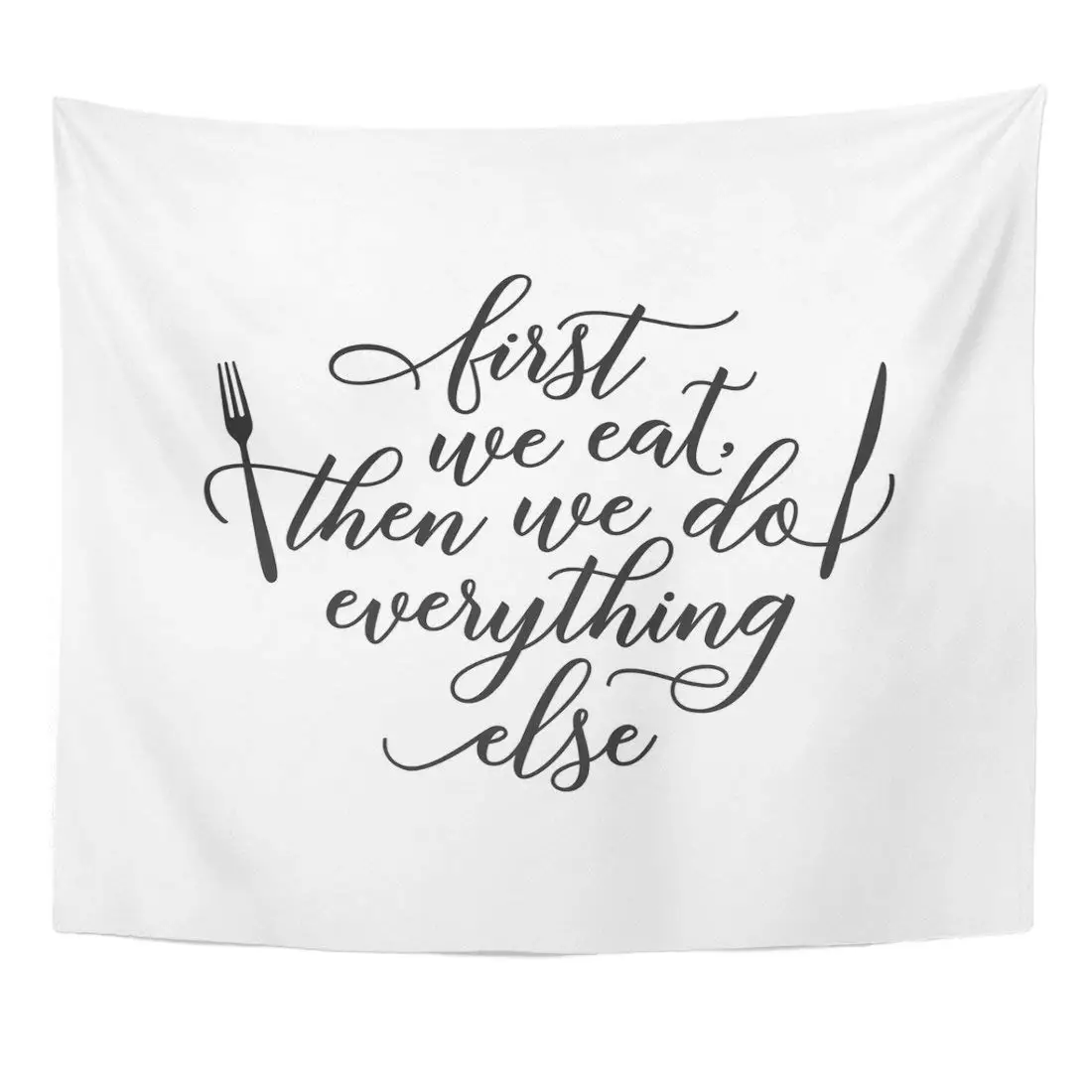 Tapestry Funny First We Eat Fork and Knife with Food Related Quote Wall Cooking Vintage Saying Home Decor Hanging for Room | Дом и сад