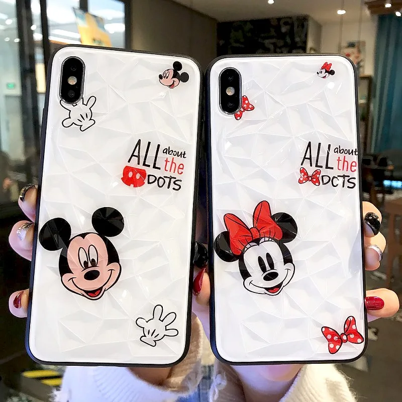 Милый мультяшный Микки Маус чехол для телефона iphone XR XS MAX Алмазная текстура Минни