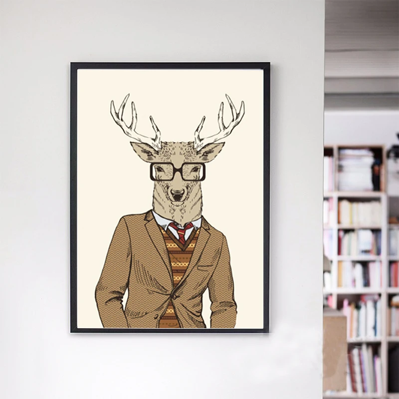 Винтажная мода Хипстер Дикие животные Заяц Олень Собака Постеры Печати Искусства на стене Ретро Домашний декор Холст Живопись Безрамочный.