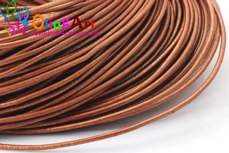 OlingArt 2mm 100Yard/Lot Craft Pearl Color Round Leather Cord Golden Silver DIY necklace Bracelet earrings jewelry making